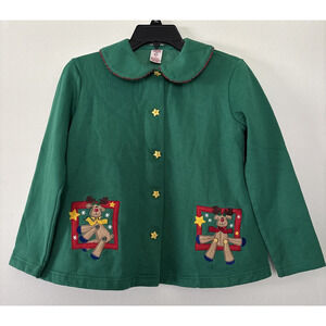 Copper Key Christmas Reindeer Star Buttons Jacket Cardigan Sz M Appliquéd Vtg
